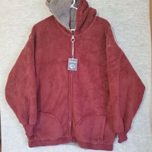 Hollister Jacket Womens Large Maroon Gray Fleece Reversible Shepra Hoodie